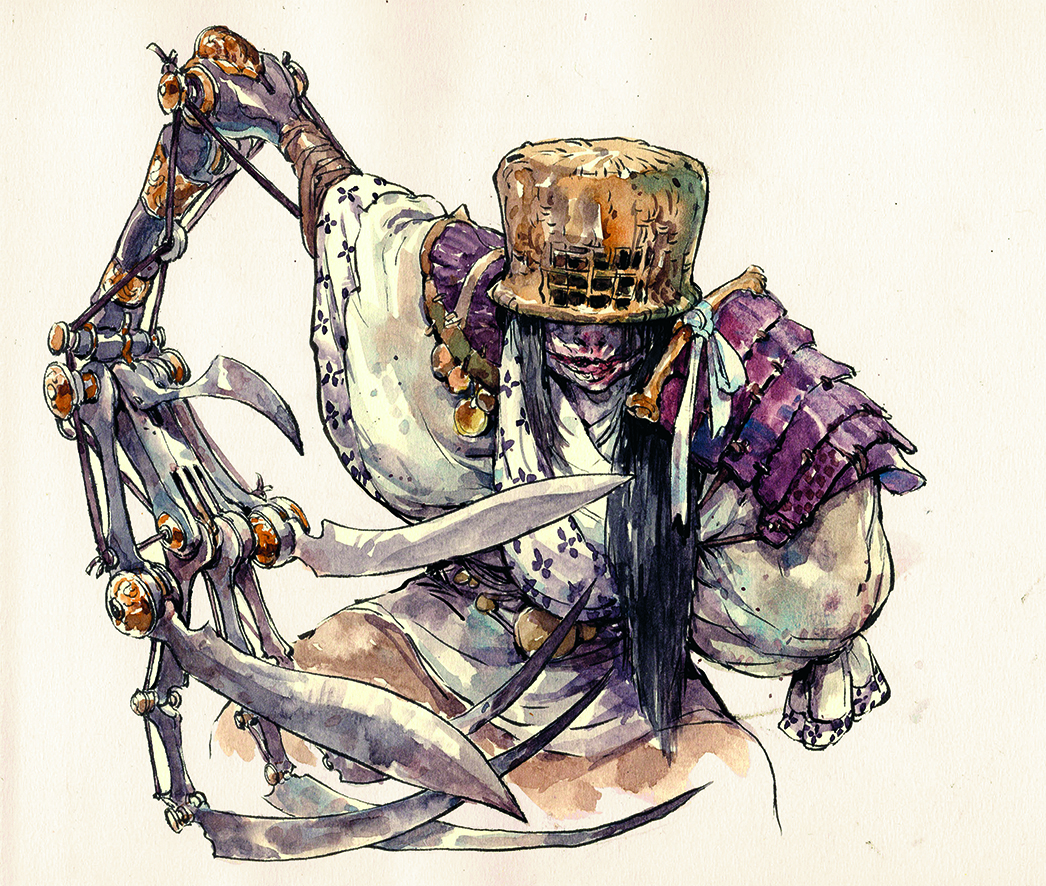 Character art painted using traditional art media