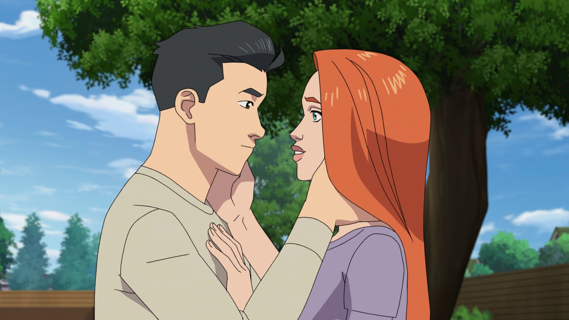 Invincible Season 4 still of Mark and Samantha embracing.