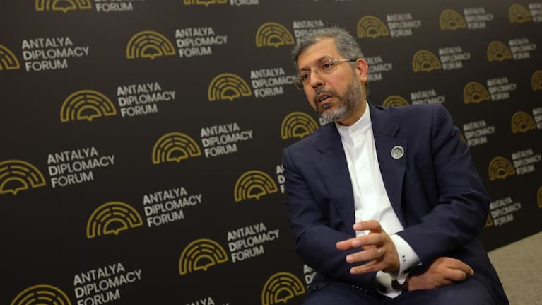 Iran's Deputy Foreign Minister Saeed Khatibzadeh talks during an interview with Associated Press at the Antalya Diplomacy Forum, in Antalya, southern Turkey, Saturday, April 18, 2026.