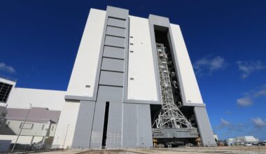 NASA’s mobile launcher enters the Vehicle Assembly Building