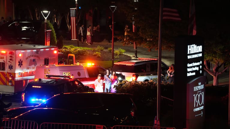 Law enforcement respond to an incident at the Washington Hilton during the White House Correspondents Dinner, Saturday, April 25, 2026, in Washington.