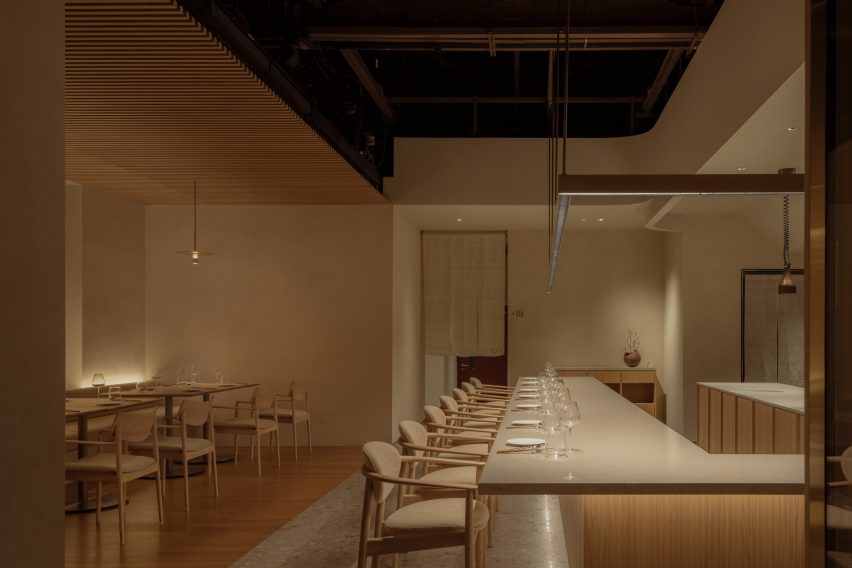Restaurant interior with stone floor