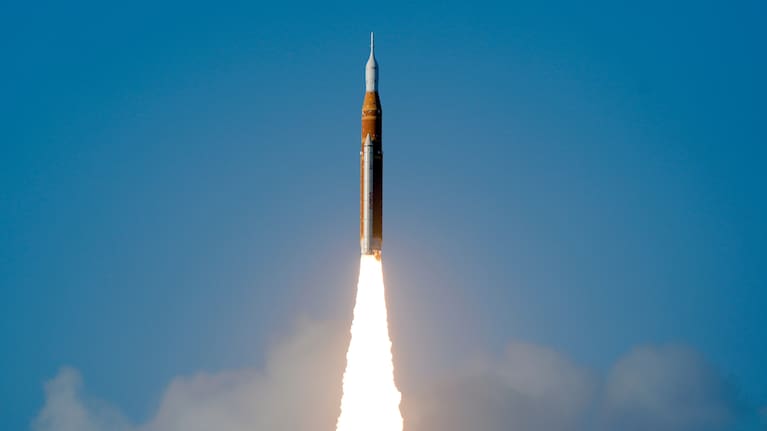 NASA's Artemis II moon rocket lifts off from the Kennedy Space Center's Launch Pad 39-B.