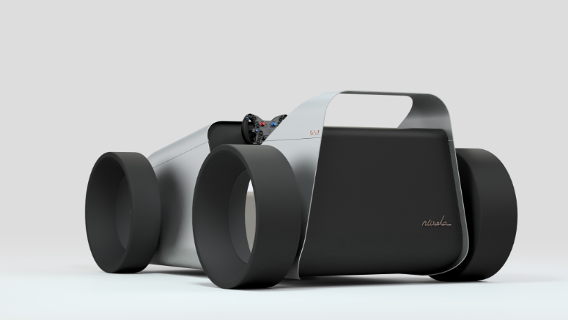 toy car aesthetics inform domestic driving simulator made of curved aluminum and plywood - 3