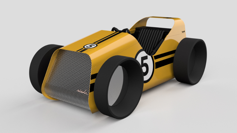 toy car aesthetics inform domestic driving simulator made of curved aluminum and plywood - 6