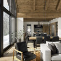© Maxime Brouillet HarPie / Nathalie Thibodeau Architecte - Interior Photography, Living Room, Chair, Wood, Table, Sofa, Lighting, Beam
