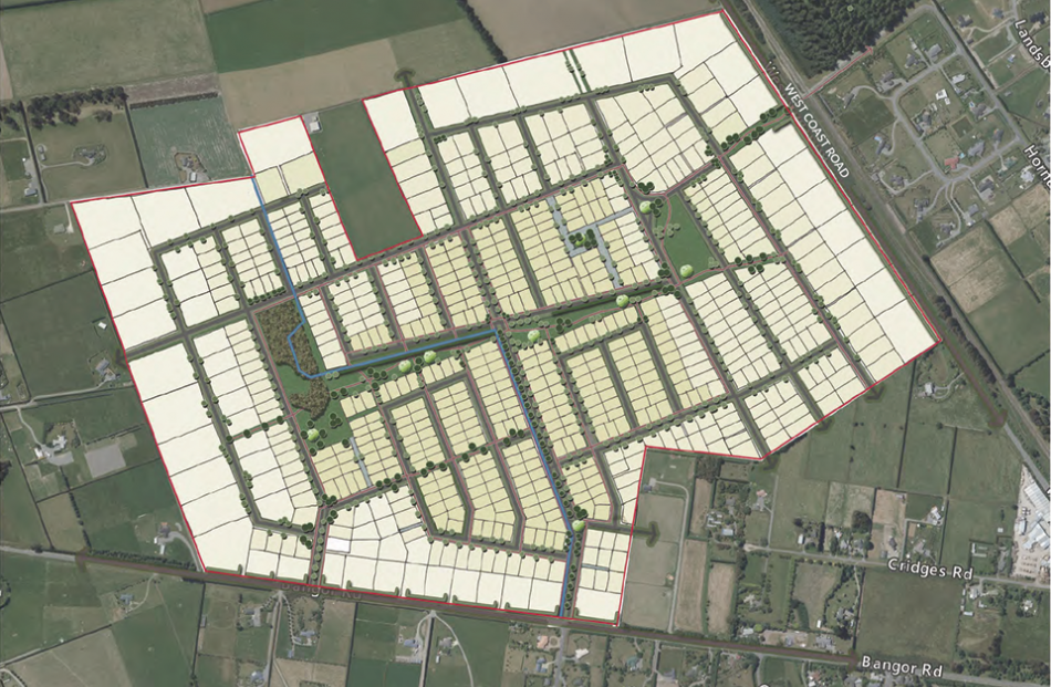An illustration of what the 800-home Bangor Village subdivision on the outskirts of Darfield...