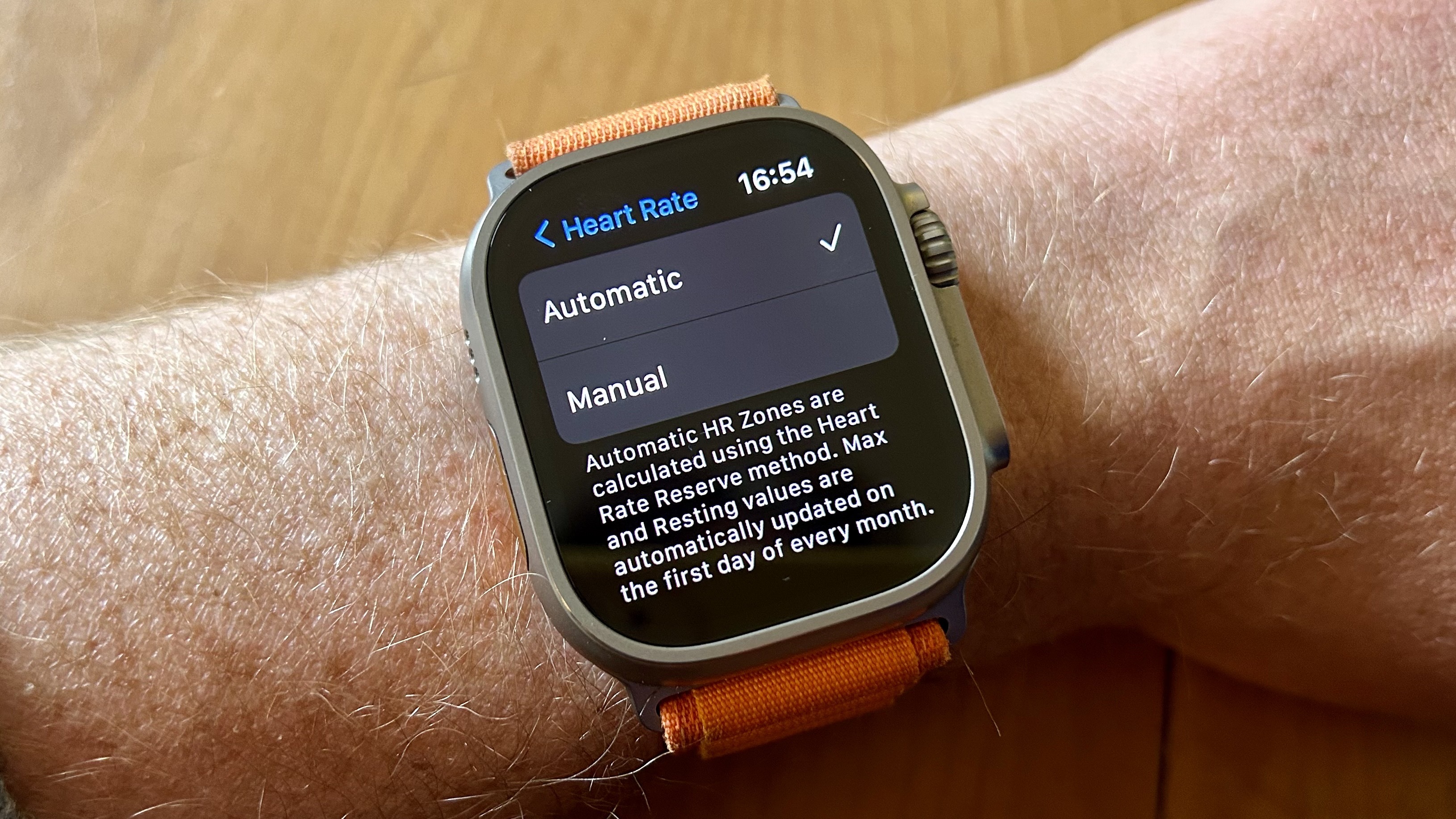 a photo of the heart rate settings on the Apple Watch