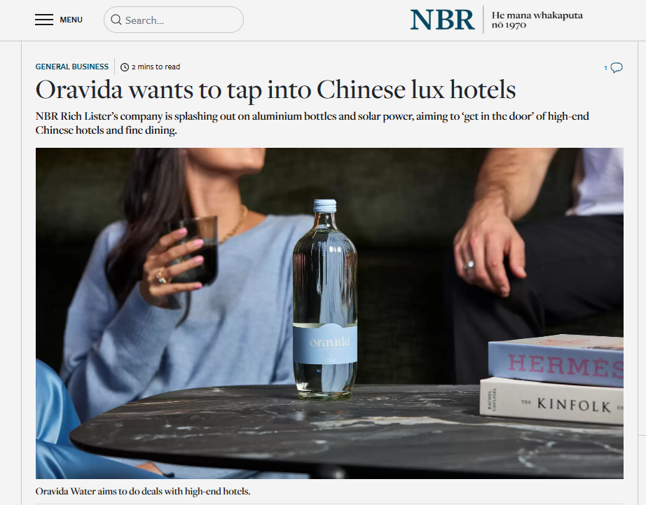 Screenshot of NBR coverage on renewable energy bottled water New Zealand