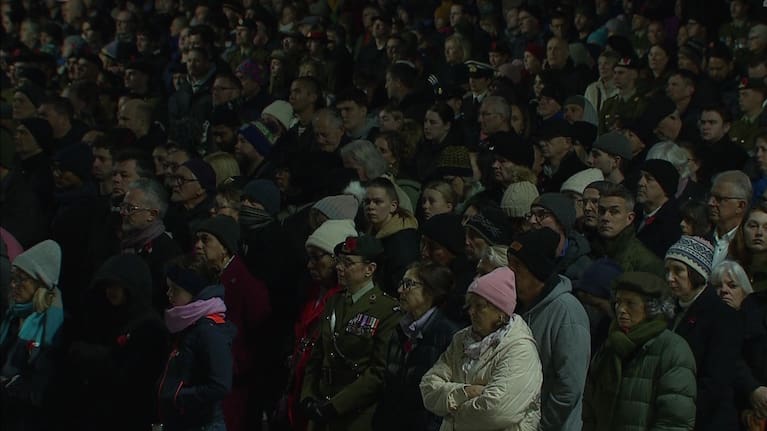 People gather at the Anzac Day dawn service in Wellington. 