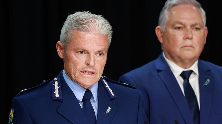 Police Commissioner Richard Chambers and Police Minister Mark Mitchell