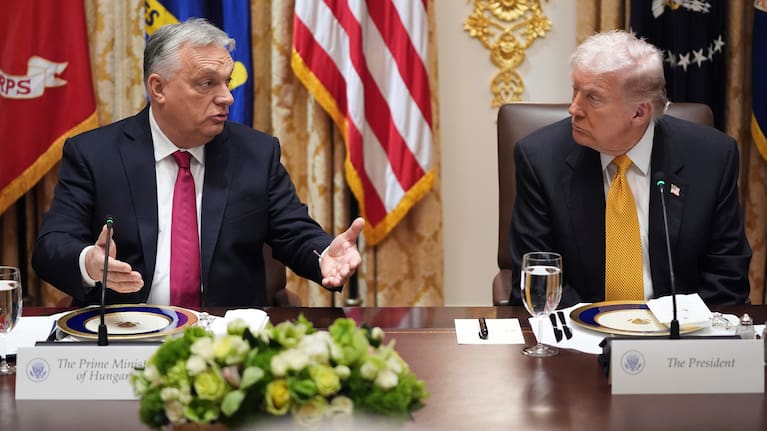 President Donald Trump, right, meets with Hungary's Prime Minister Viktor Orban in the Cabinet Room of the White House