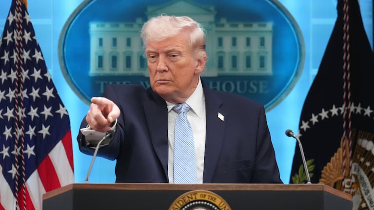 President Donald Trump speaks with reporters during a news conference in the James Brady Press Briefing Room at the White House, Monday, April 6, 2026, in Washington. 
