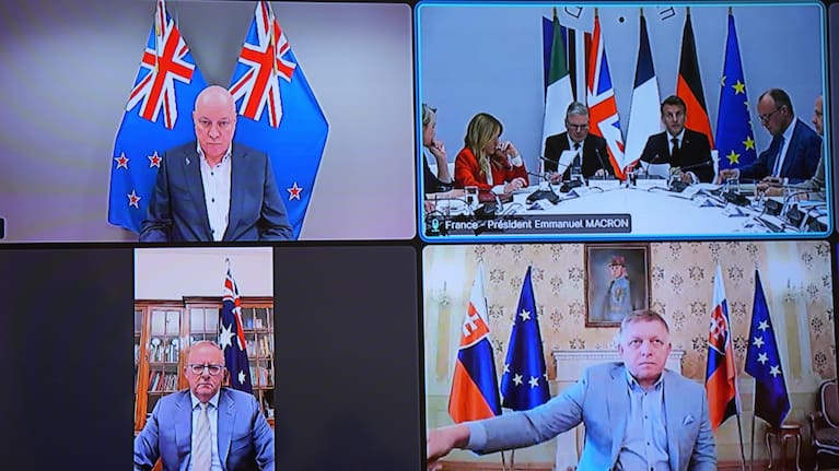 Prime Minister Christopher Luxon joins a call with world leaders.