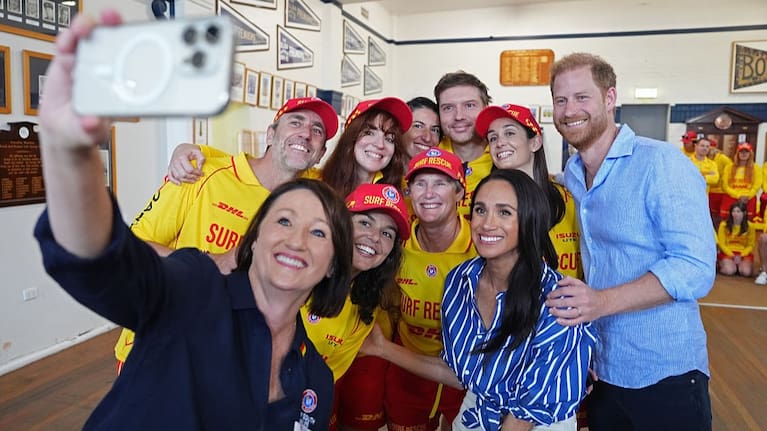 Prince Harry, Duke of Sussex and Meghan, Duchess of Sussex meet volunteer first responders from Bondi Surf Bathers' Life Saving Club