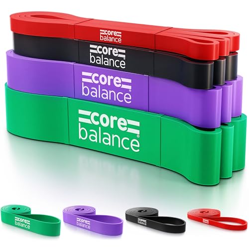 Core Balance Long Loop Resistance Bands for Assisted Pull Ups Strength Training Natural Latex Set of 4