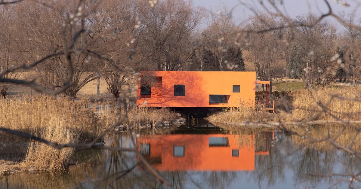 wiki world’s red floating timber cabin bridges land and water in chinese park