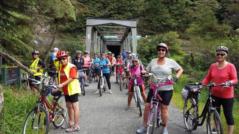 Riders on the Hauraki Rail Trail.