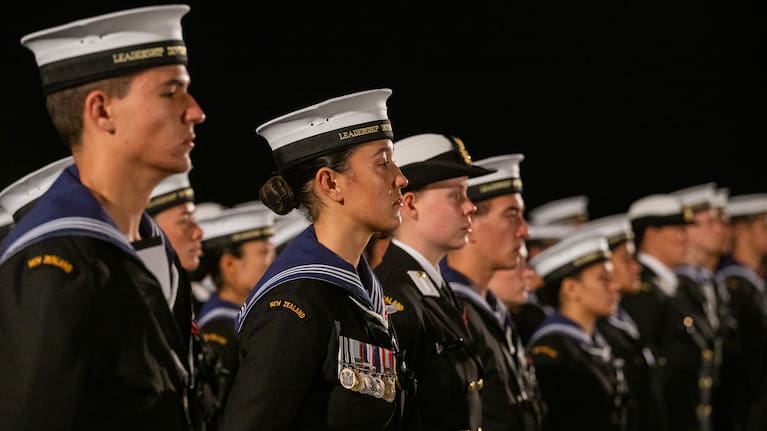 Royal New Zealand Navy sailors attend a dawn service. 