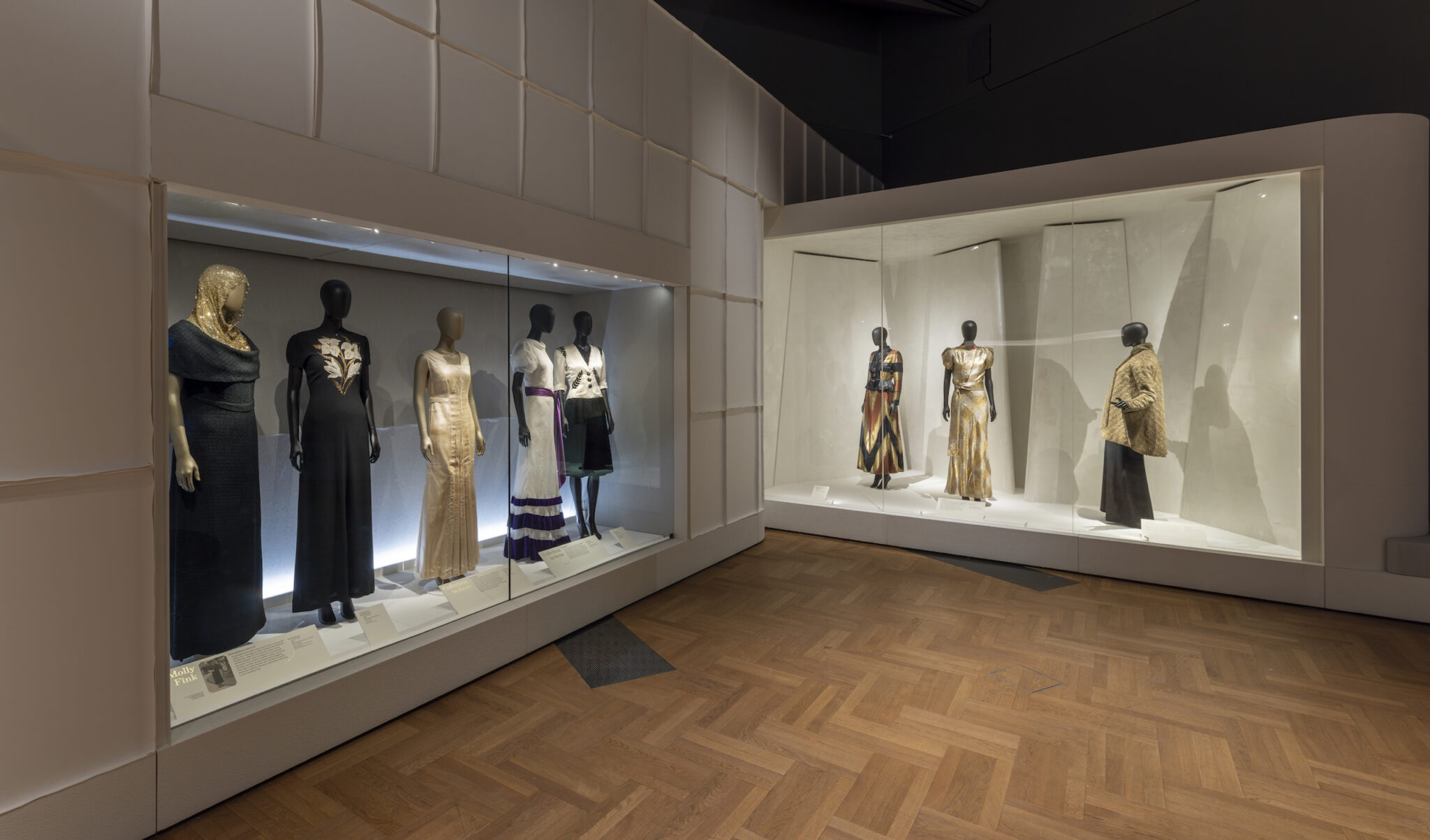 Installation view of “Schiaparelli: Fashion Becomes Art,” at the V&A Museum in London