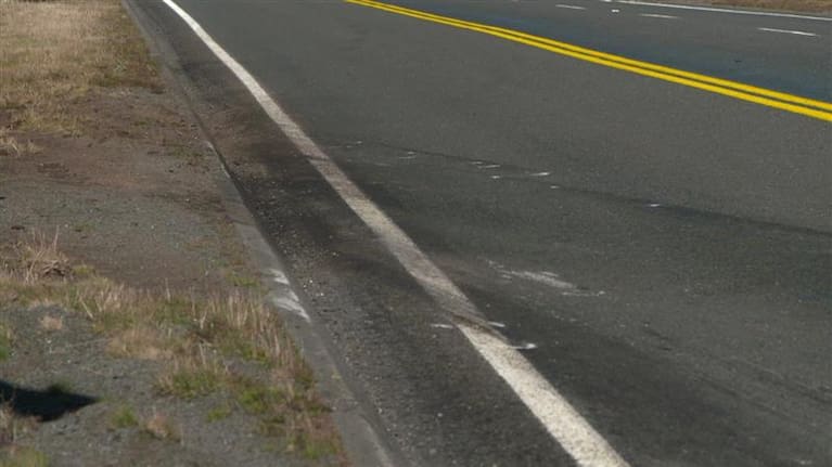 Skid marks where three people lost their lives in a crash near Waiouru.