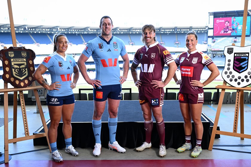 Blues captains Isabelle Kelly and Isaah Yeo helped launch State of Origin with Queensland's Cameron Munster and Lauren Brown.