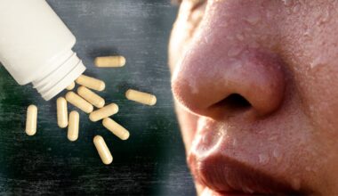 supplements next to a sweaty person's face