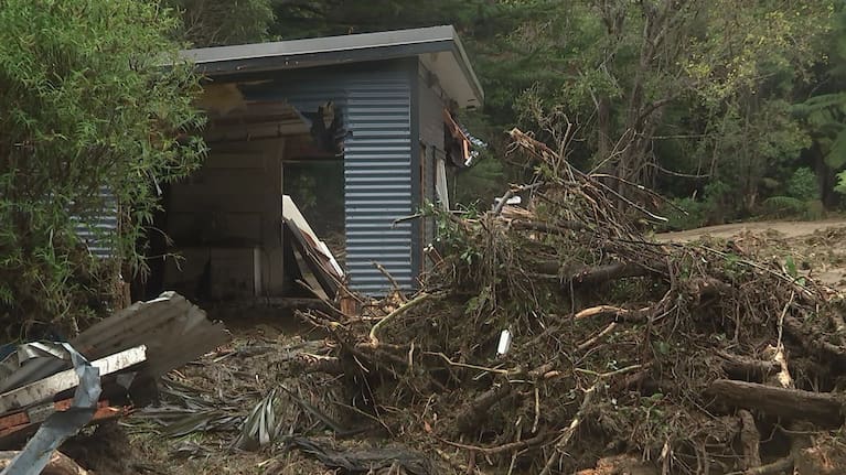 Philip Sutton's damaged property on South Karori Road. 