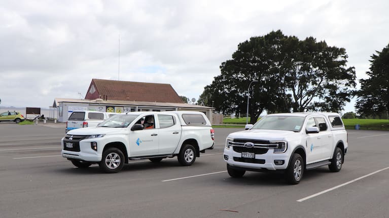 Tauranga City Council vehicles present at Sulphur Point for the removal of homeless people.