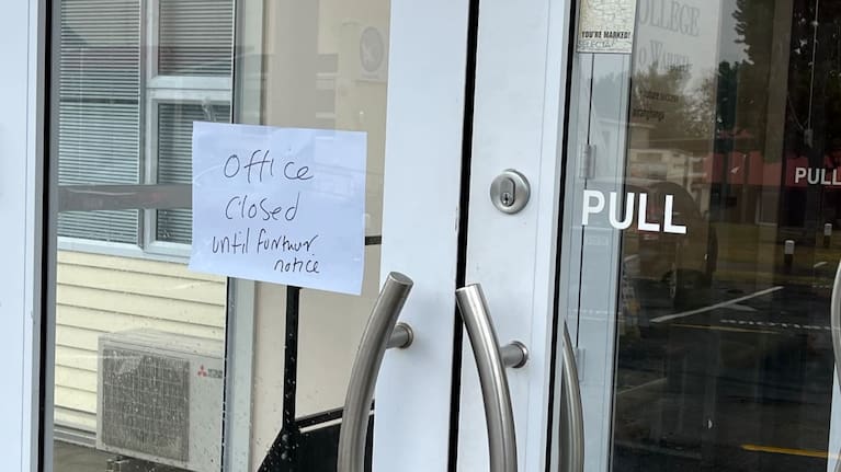 The closed front office at Waiuku College following the threat.