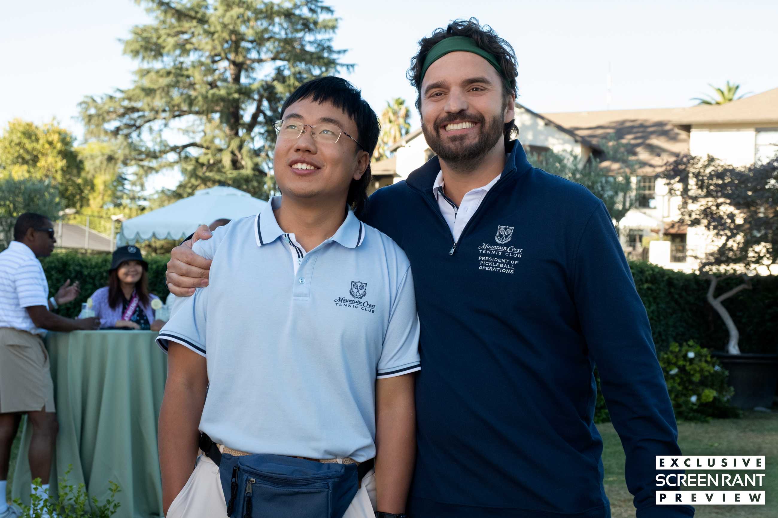 Jake Johnson and Aaron Chen stand optimistically together in The Dink