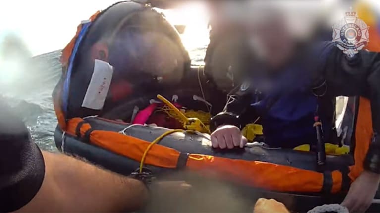 The pair were spotted more than 25km south of their dive site off North Stradbroke Island. (Source: Queensland Police Service)