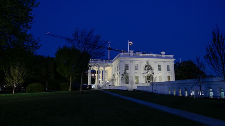 The White House is seen in Washington, Tuesday, April 7, 2026, at 8:00 p.m. EDT.