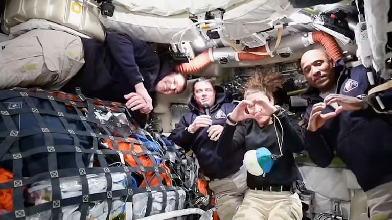 This image from video provided by NASA shows the Artemis II crew.