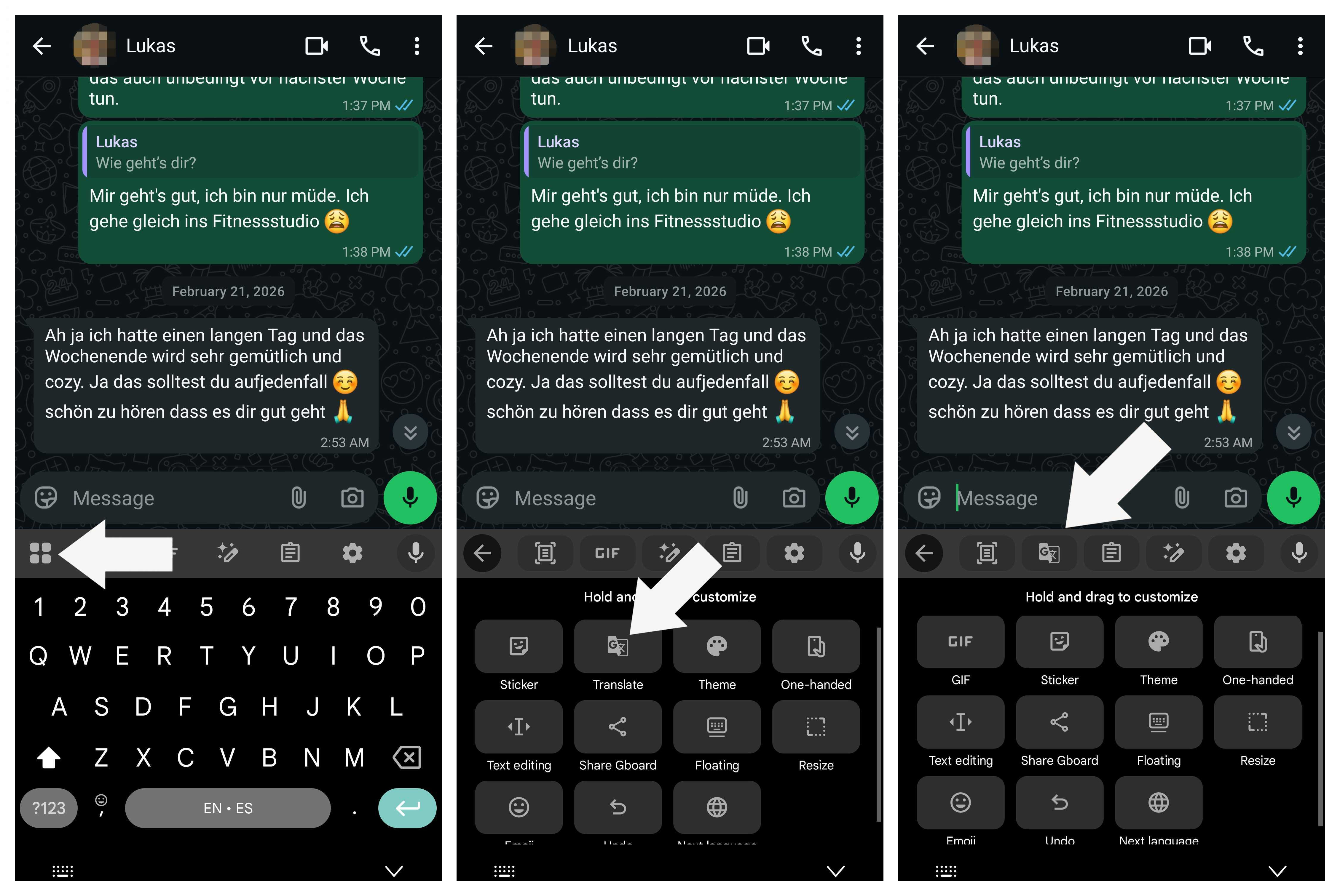 Translating text on Gboard