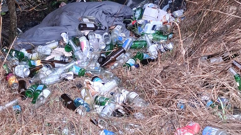 Trash dumped illegally down a hillside on Longbush Rd in January.
