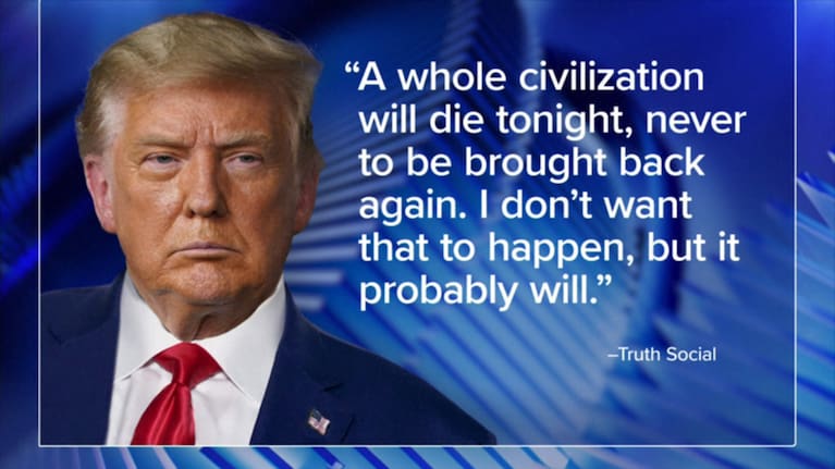 The US President said on social media that Iran has just hours to make a deal or face the fiercest and most aggressive attacks yet.
