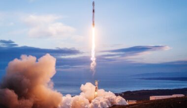 A rocket being launched into orbit.