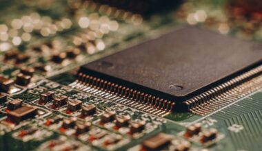 A computer chip sits in a motherboard.