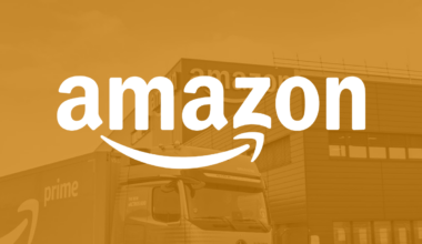 Amazon's logo is superimposed on one of its delivery vehicles.