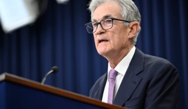 Jerome Powell delivering remarks to reporters following a Federal Open Market Committee meeting.