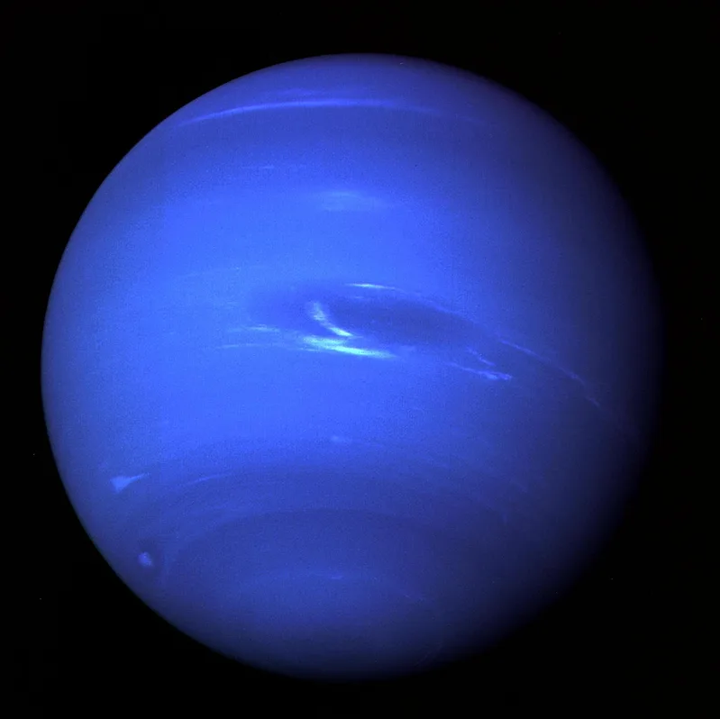 Image Neptune produced from the last whole planet images taken through the green and orange filters on NASA's Voyager 2 narrow angle camera. Credit: NASA/JPL-Caltech