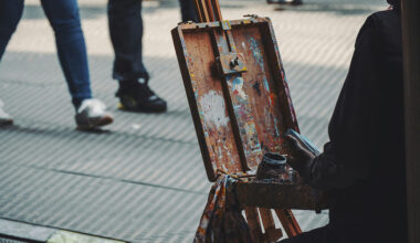 an artist sitting at an easel