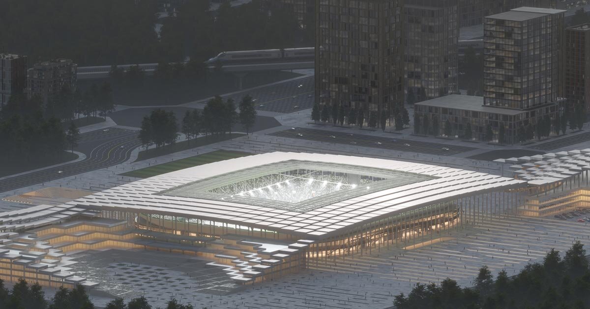 xi’an international football center opens to the city through a porous form