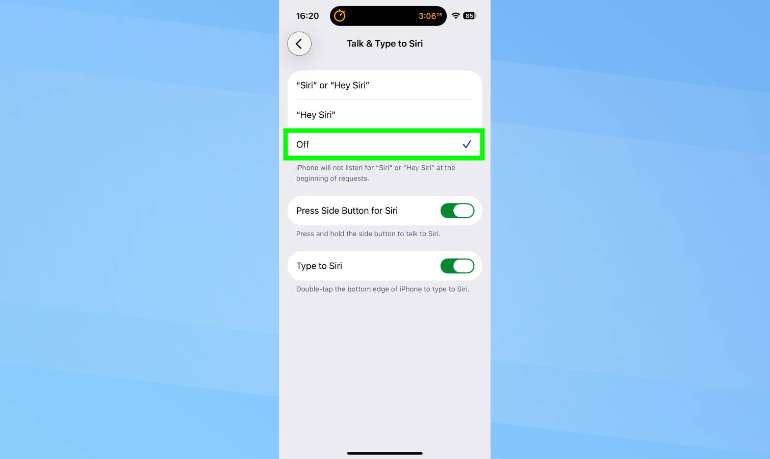 Talk & Type to Siri turned off