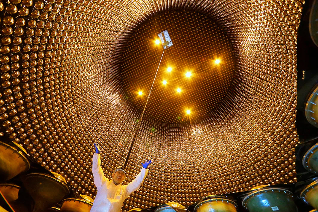 Inside of the tank of Super-Kamiokande, the world's largest underground Neutrino detector