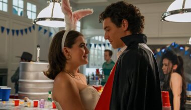 Hannah Wells (Ella Bright) and Garrett Graham (Belmont Cameli) in OFF CAMPUS