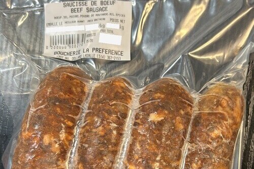 Sausages in clear plastic package
