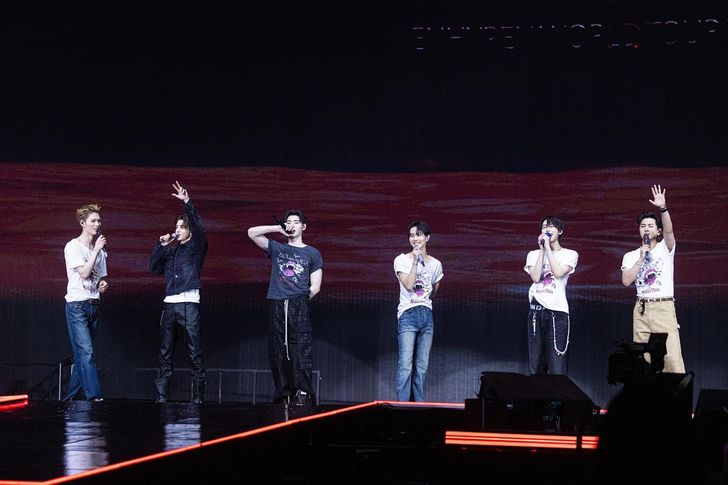 K-pop boy band ENHYPEN performs during the Seoul leg of its fourth world tour, 'BLOOD SAGA,' at KSPO Dome in Songpa District, Saturday. Courtesy of Belift Lab