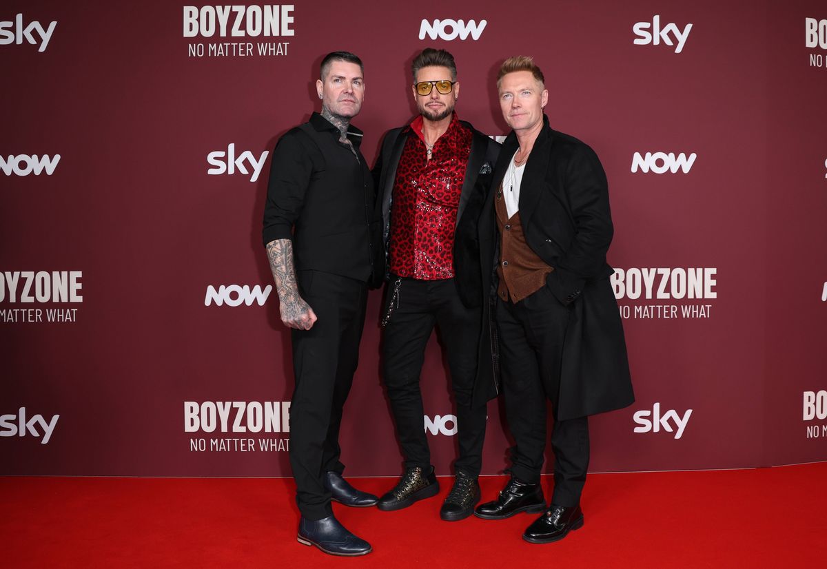 LONDON, ENGLAND - JANUARY 27: Boyzone, (L-R) Shane Lynch, Keith Duffy and Ronan Keating attend the World Premiere of "Boyzone: No Matter What" at The Roundhouse on January 27, 2025 in London, England. The documentary will be available on Sky this February. (Photo by Mike Marsland/Getty Images for Sky)